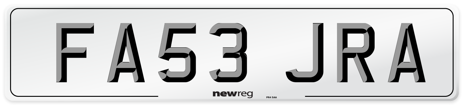 FA53 JRA Number Plate from New Reg